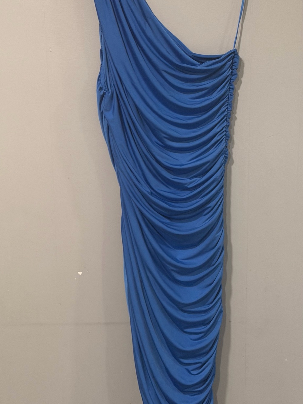 Express One-Shoulder Ruched Bodycon Dress - Blue - Picture 3 of 7